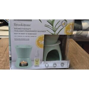 Brookstone Aromatherapy Tealight Fragrance Warmer 2-Pack Rosemary Yuzu Ceramic